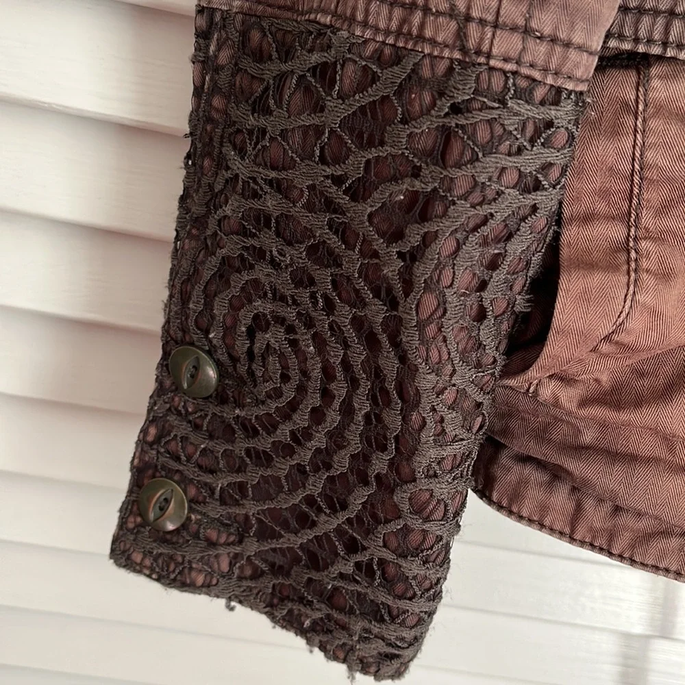 Hei Hei by Anthropologie Faroe Anorak crochet lace trimmed military jacket